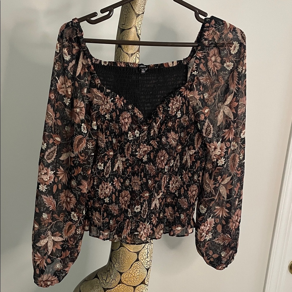 Madewell Floral Blouse - Black and brownish pink tones